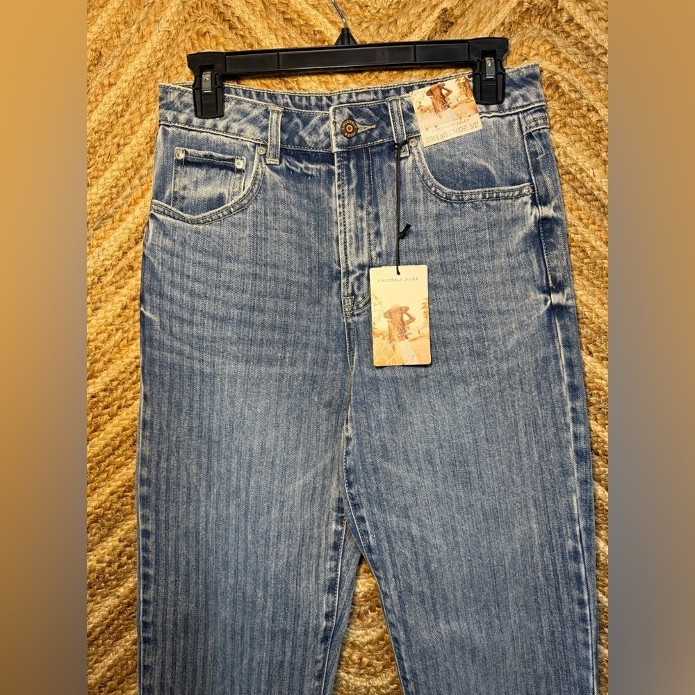 Sincerely Jules Striped 90's Straight Denim Jeans,Medium Wash,Women's Size 5/27 - Picture 2 of 10